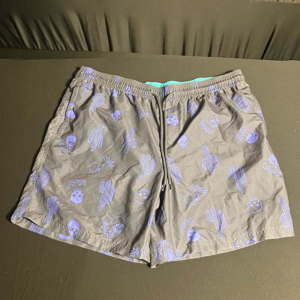 No Boundaries Men's Cactus and Skull Print Swim Trunks XL